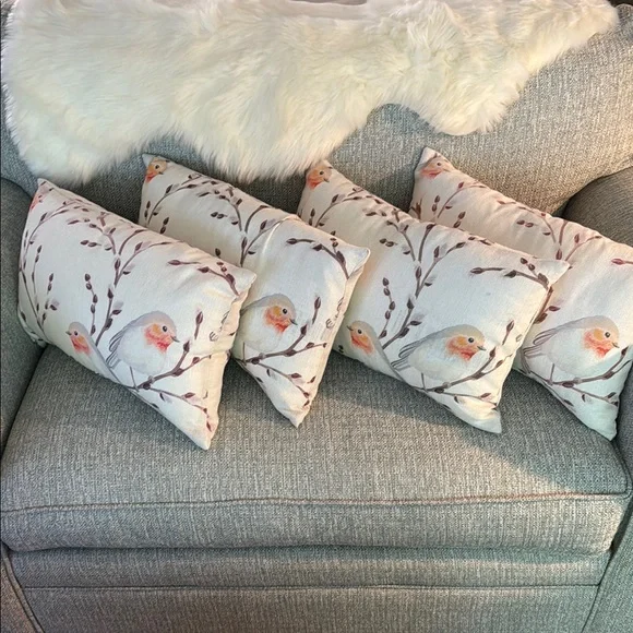 2-PIECE-SET ACCENT PILLOWS BIRDS BRANCHES & BUDS WITH NEW UTOPIA PILLOW-INSERTS - Picture 10 of 14